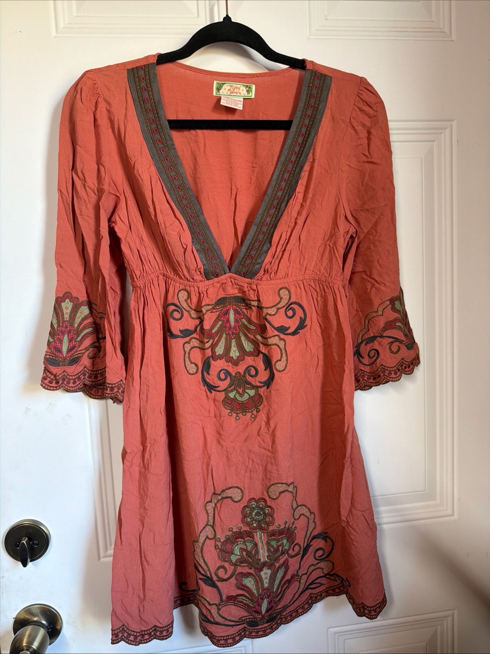 Flying Tomato Coral Embroidered V-Neck Tunic